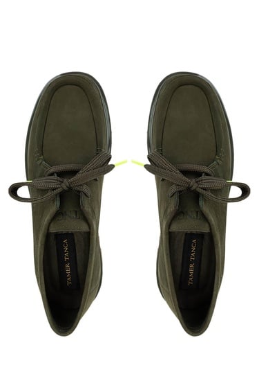  Tamer Tanca Erkek Hakiki Deri Yeşil Nubuk Loafer Ayakkabı