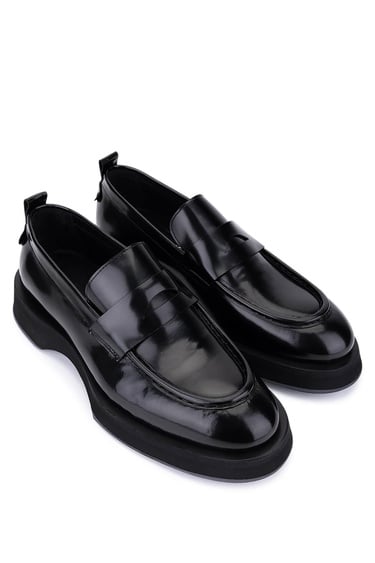  Tamer Tanca Erkek Hakiki Deri Siyah Deri Loafer Ayakkabı