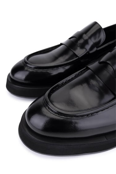  Tamer Tanca Erkek Hakiki Deri Siyah Deri Loafer Ayakkabı