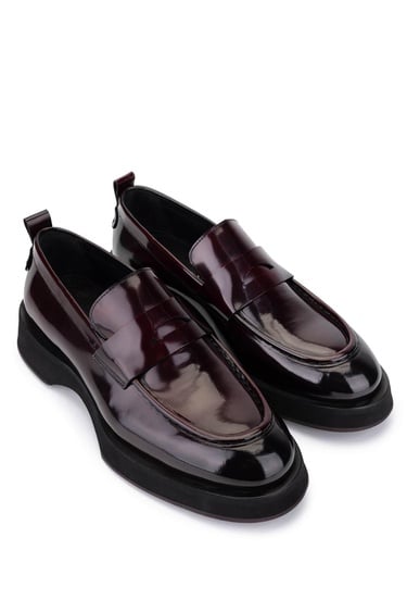  Tamer Tanca Erkek Hakiki Deri Bordo Loafer Ayakkabı