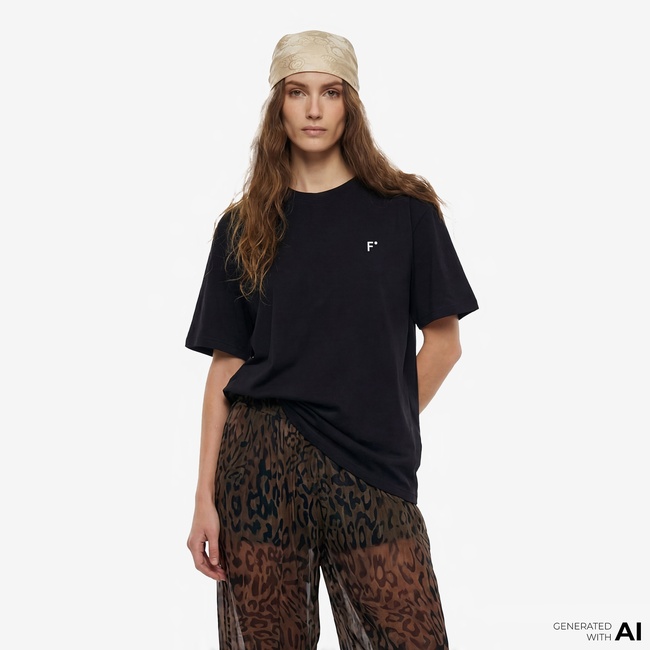  FashFed F İkonlu Unisex Siyah T-Shirt