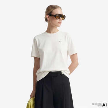  FashFed F İkonlu Unisex Krem Rengi T-Shirt