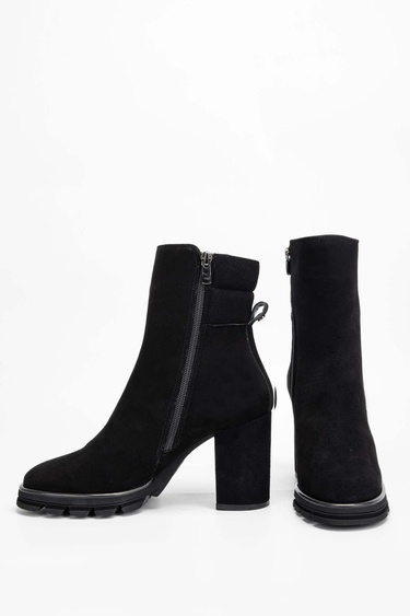  Tamer Tanca Kadın Hakiki Deri Siyah Süet Topuklu Bot