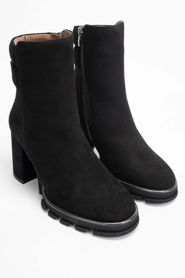  Tamer Tanca Kadın Hakiki Deri Siyah Süet Topuklu Bot