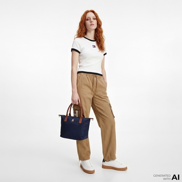  Tommy Hilfiger Badge Kadın Beyaz T-Shirt