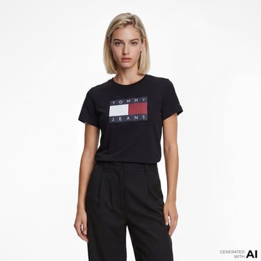  Tommy Hilfiger Flag Kadın Siyah T-Shirt