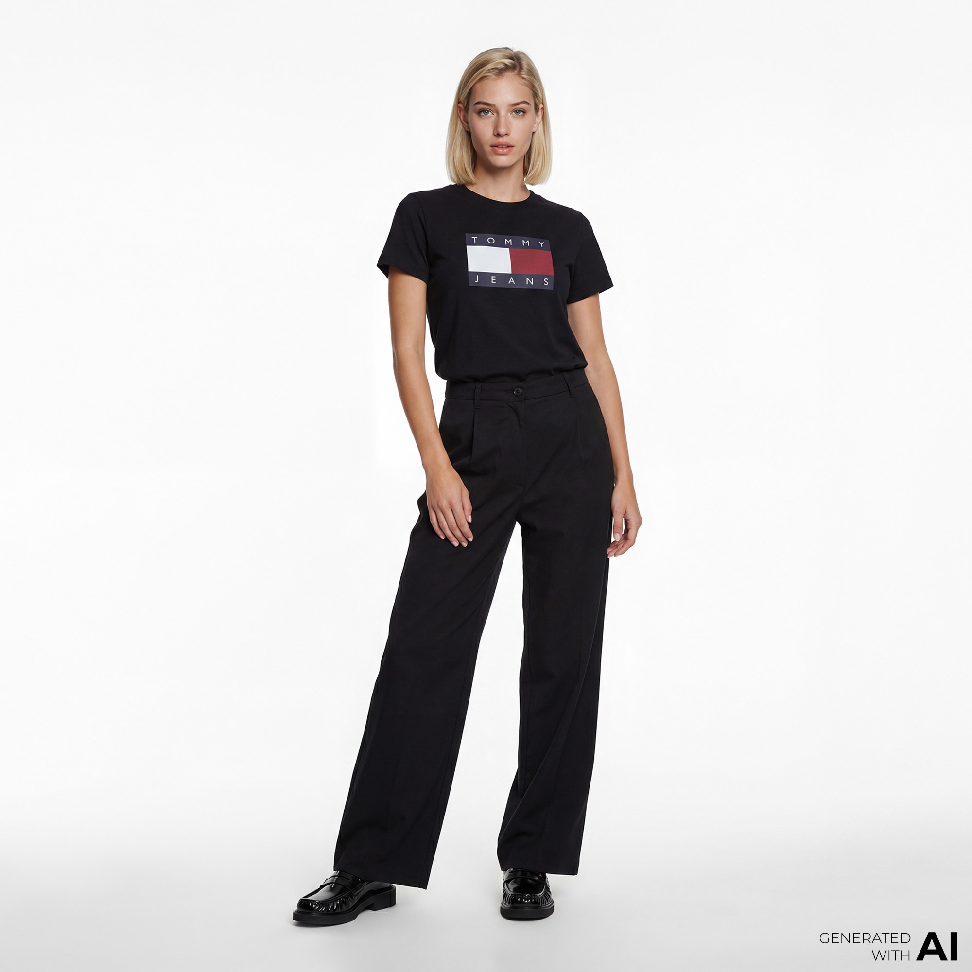 Tommy Hilfiger Flag Kadın Siyah T-Shirt