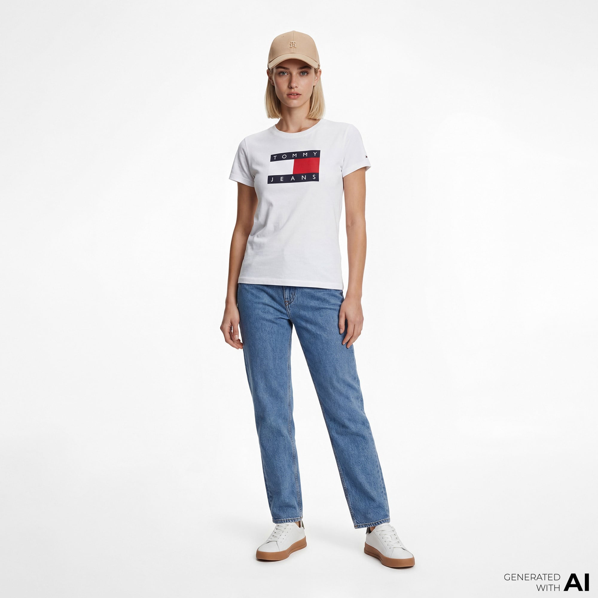 Tommy Hilfiger Flag Kadın Beyaz T-Shirt