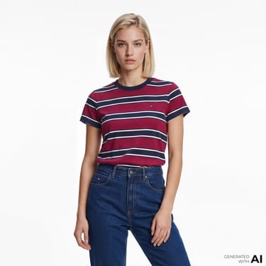  Tommy Hilfiger Denim Essentials Kadın Bordo T-Shirt