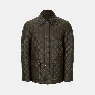  Erkek Yeşil Gömlek Yakalı Kapitoneli Deri Mont