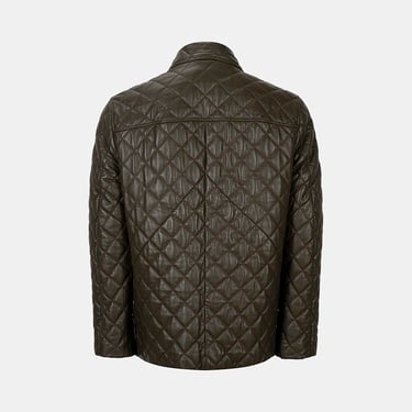  Erkek Yeşil Gömlek Yakalı Kapitoneli Deri Mont