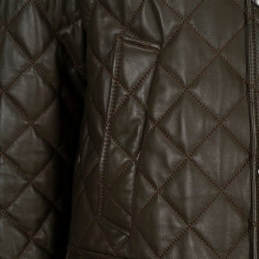  Erkek Yeşil Gömlek Yakalı Kapitoneli Deri Mont