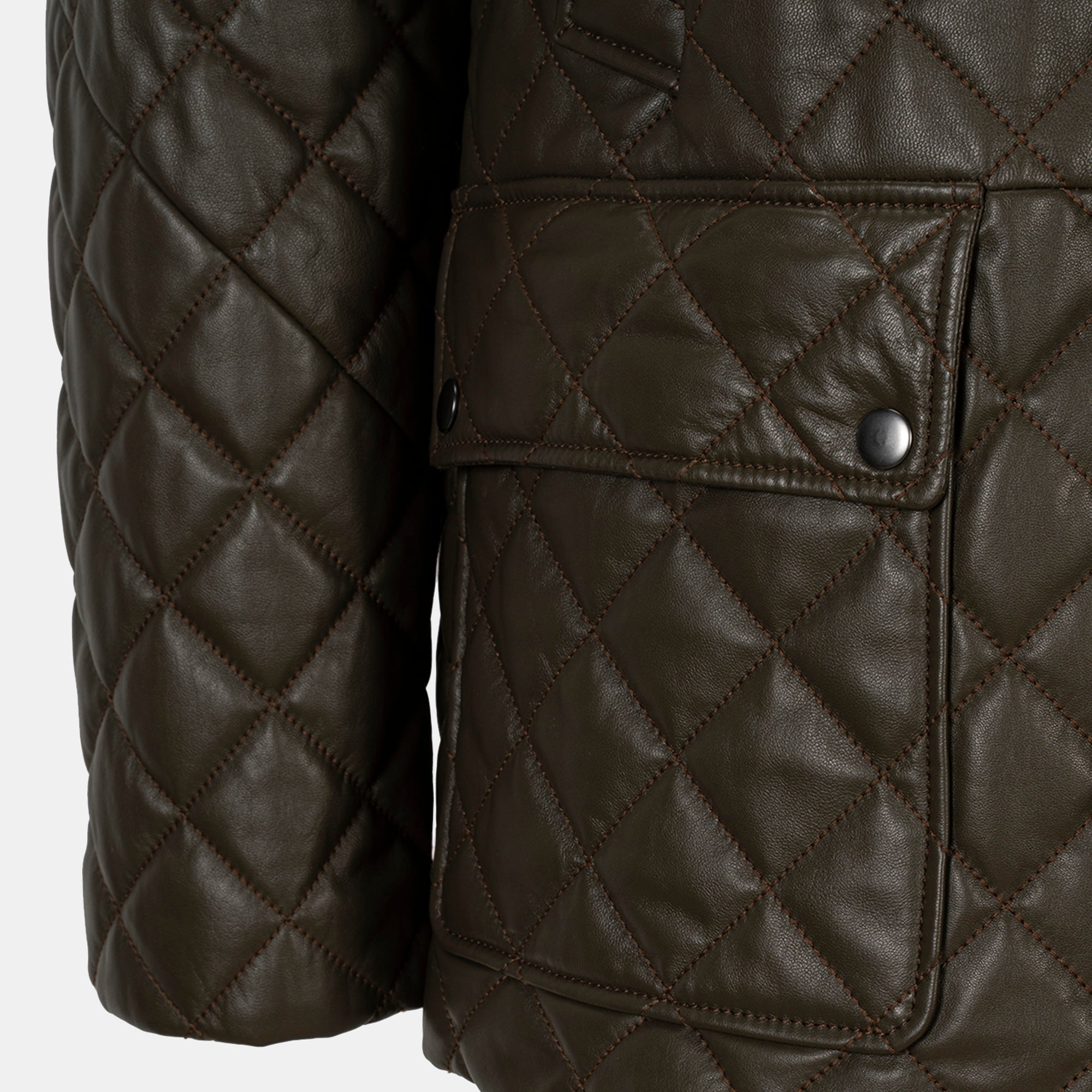 Erkek Yeşil Gömlek Yakalı Kapitoneli Deri Mont