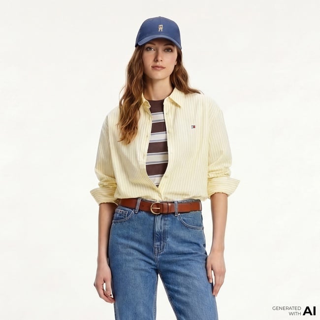  Tommy Hilfiger Essentials Poplin Kadın Sarı Gömlek