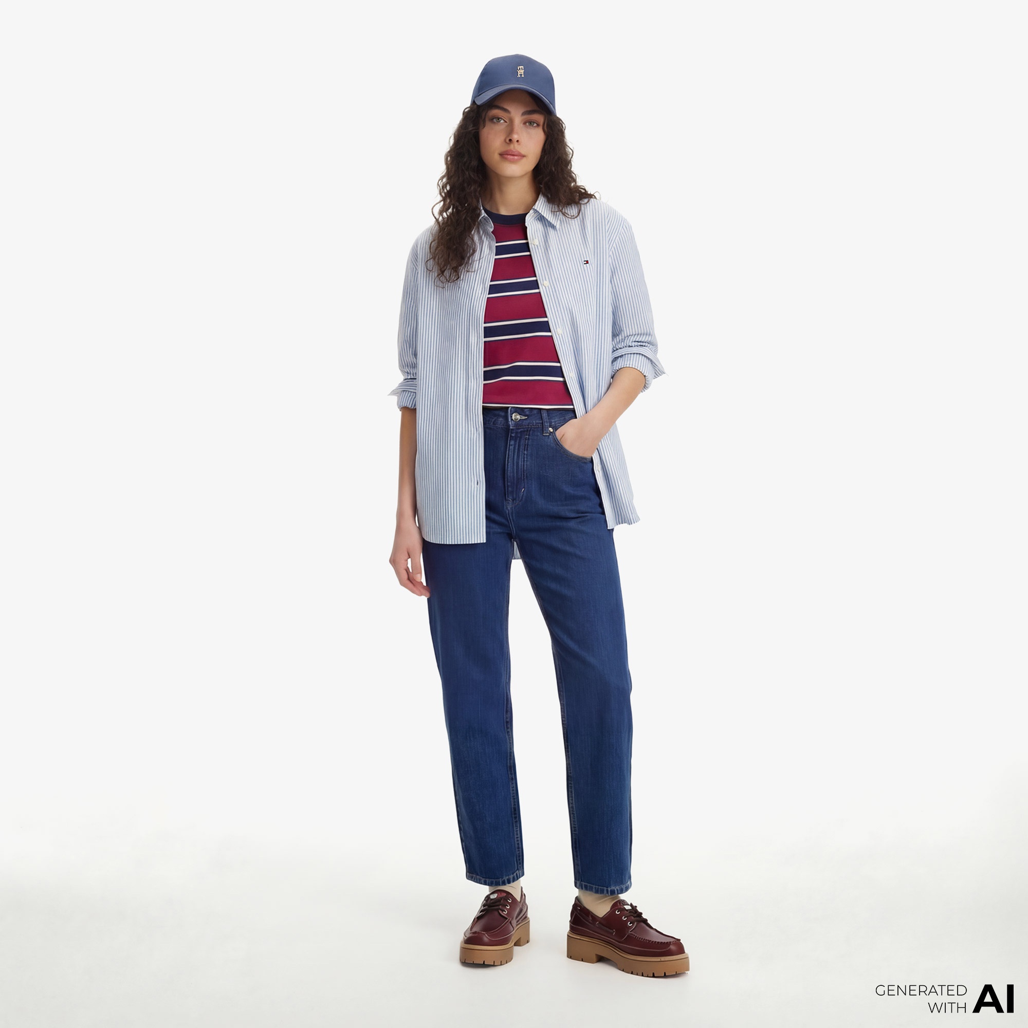 Tommy Hilfiger Essentials Poplin Kadın Mavi Gömlek