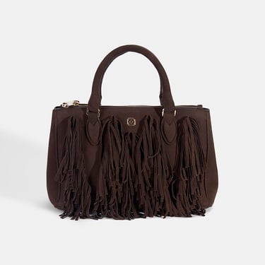  Kadın Acı Kahve Püskül Detaylı Süet El Çantası