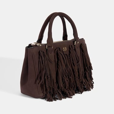  Kadın Acı Kahve Püskül Detaylı Süet El Çantası