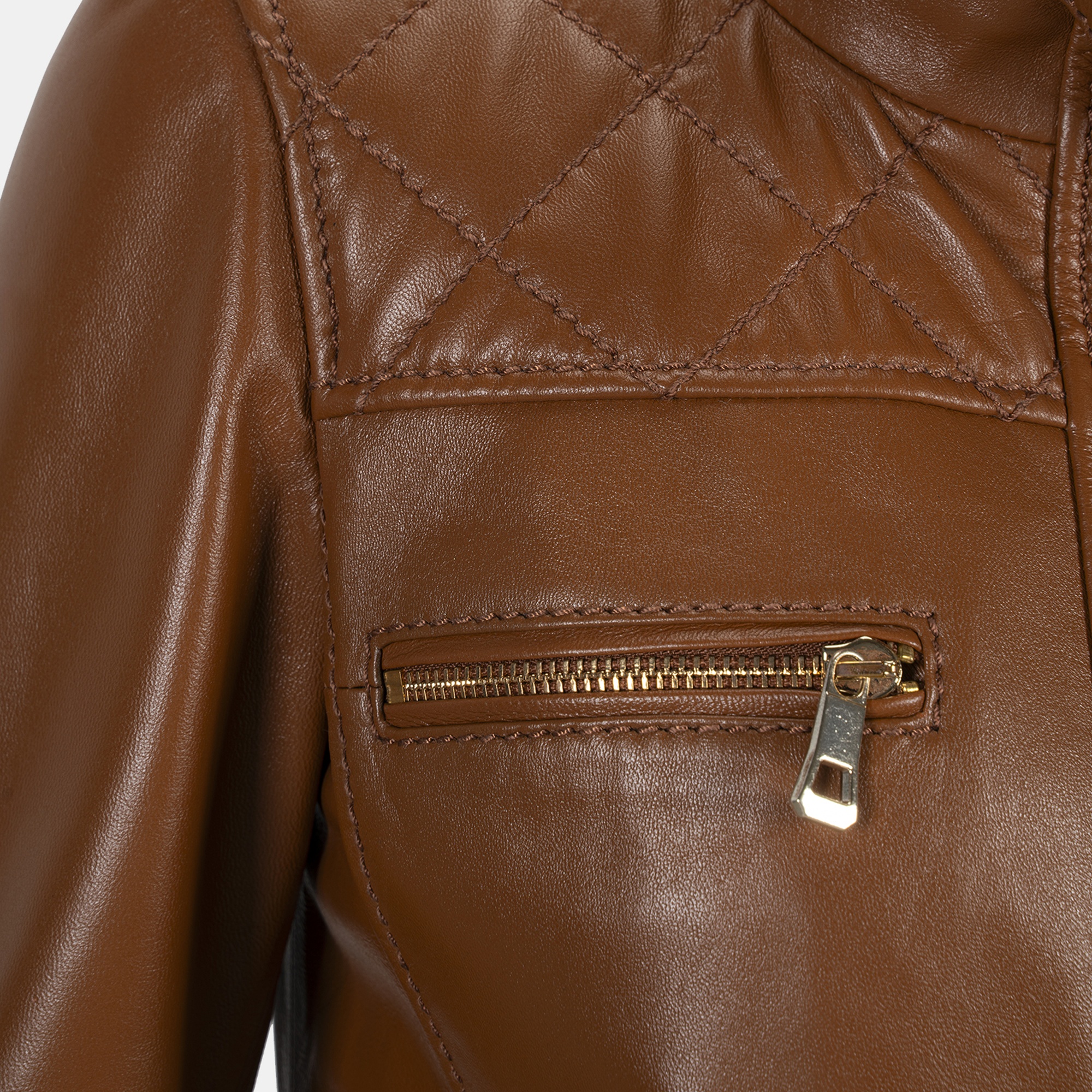 Kadın Taba Yüksek Hakim Yakalı Deri Ceket