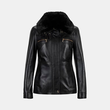  Kadın Siyah Yüksek Hakim Yakalı Deri Ceket