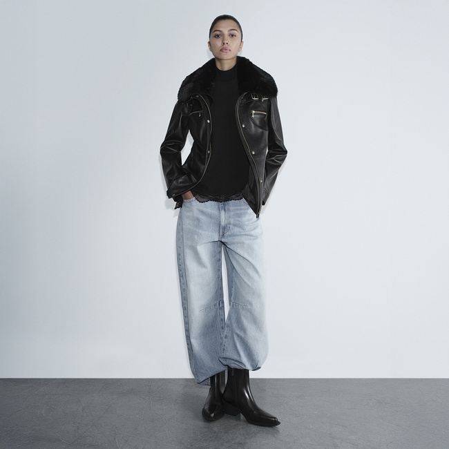  Kadın Siyah Yüksek Hakim Yakalı Deri Ceket