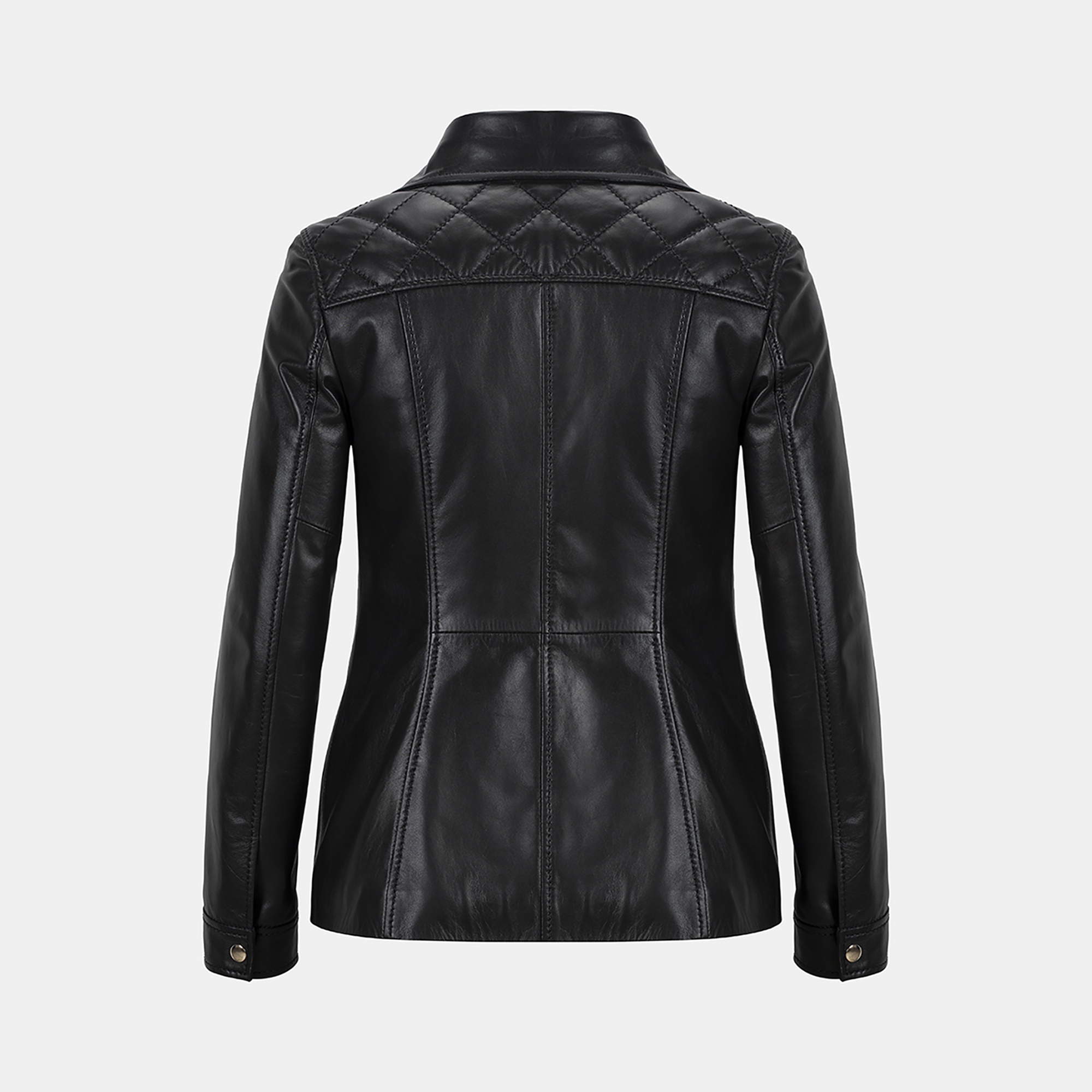 Kadın Siyah Yüksek Hakim Yakalı Deri Ceket