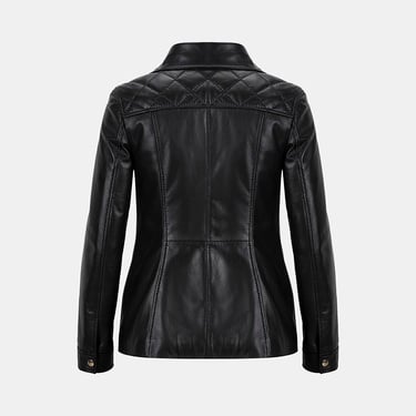  Kadın Siyah Yüksek Hakim Yakalı Deri Ceket