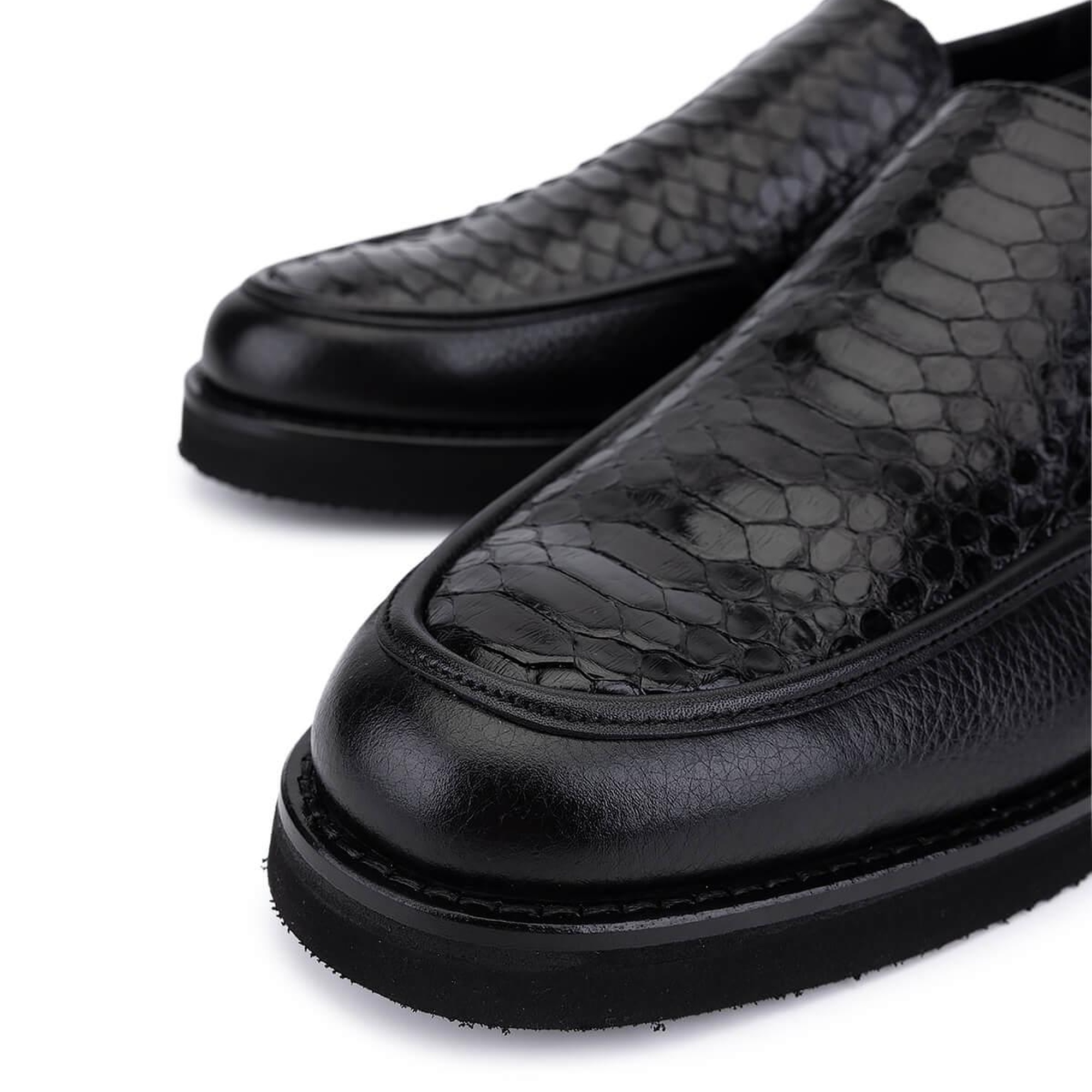 Tamer Tanca Erkek Hakiki Deri Siyah Yılan Loafer Ayakkabı