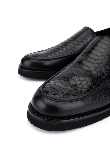  Tamer Tanca Erkek Hakiki Deri Siyah Yılan Loafer Ayakkabı