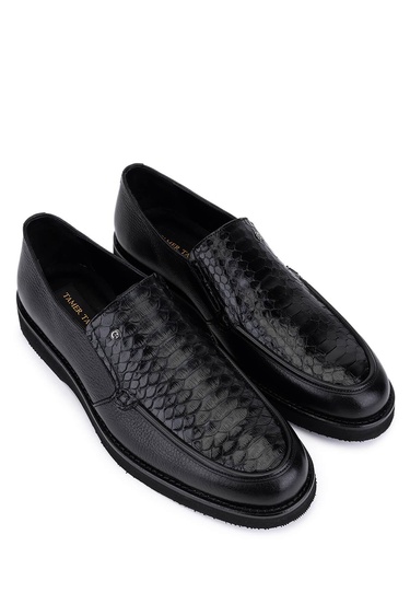  Tamer Tanca Erkek Hakiki Deri Siyah Yılan Loafer Ayakkabı