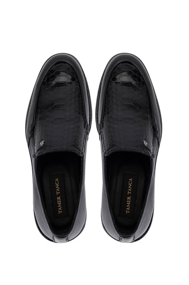  Tamer Tanca Erkek Hakiki Deri Siyah Yılan Loafer Ayakkabı