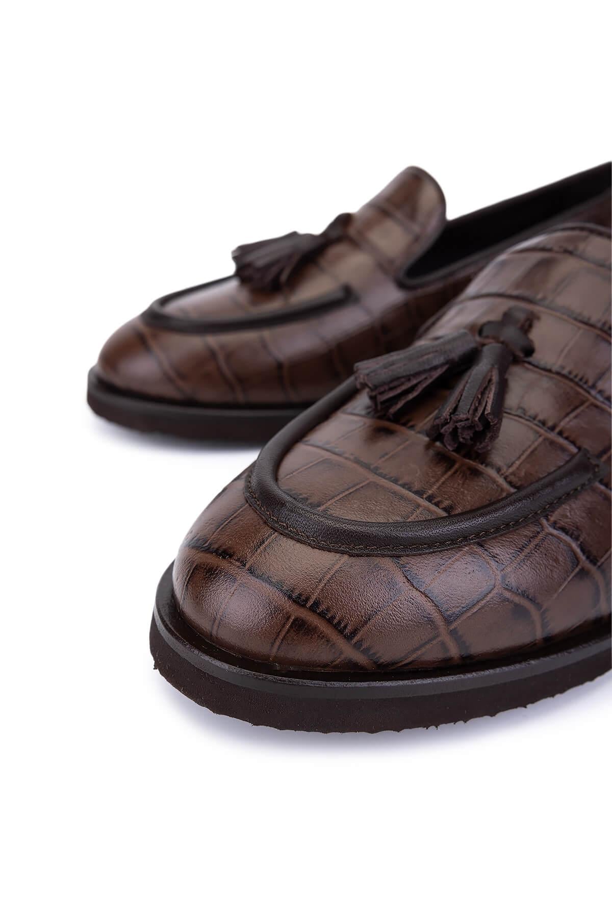Tamer Tanca Kadın Hakiki Deri Kahverengi Kroko Loafer Ayakkabı
