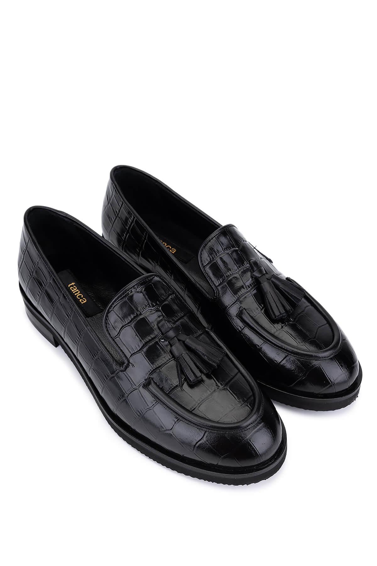 Tamer Tanca Kadın Hakiki Deri Siyah Kroko Loafer Ayakkabı
