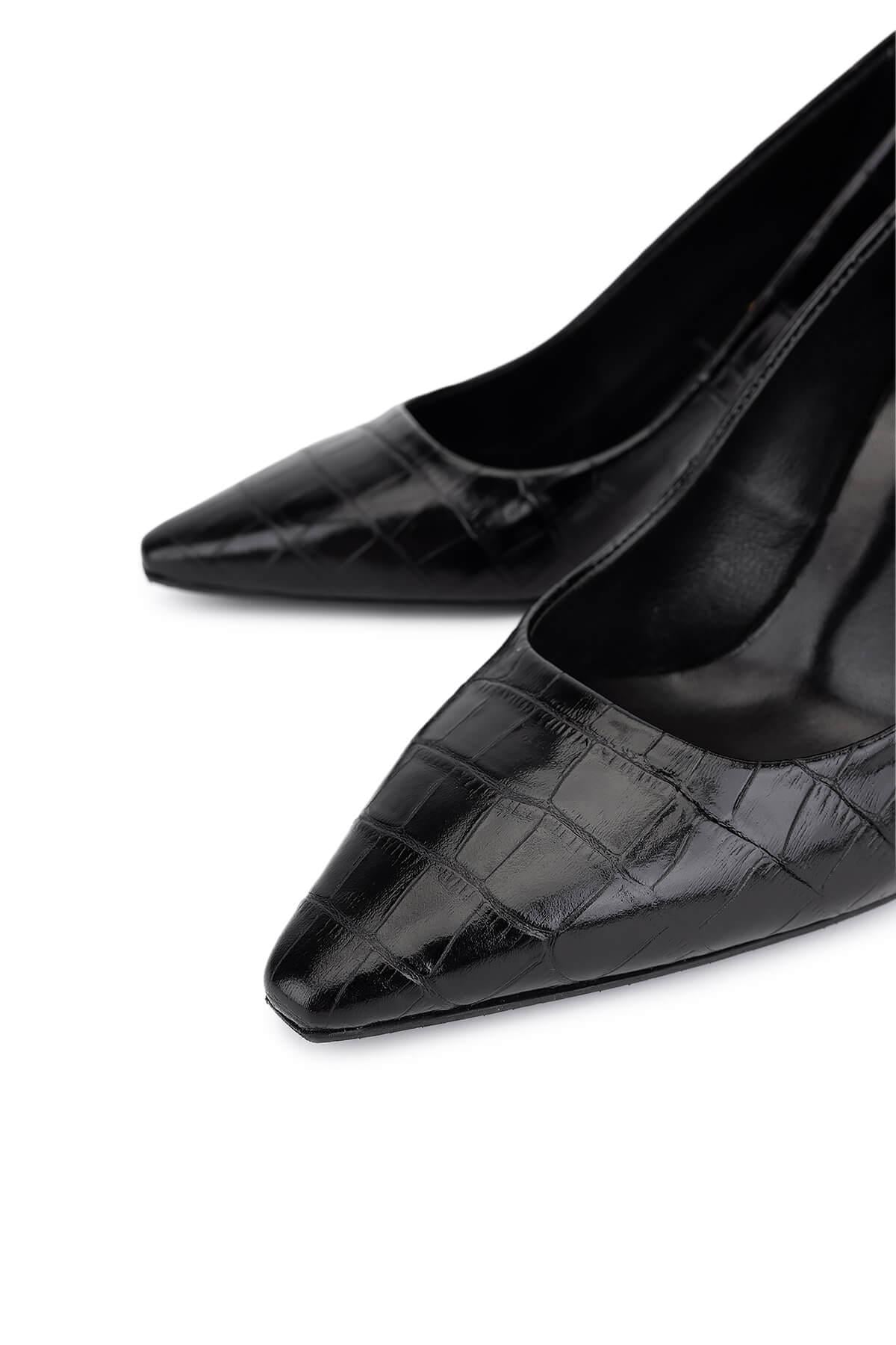Tamer Tanca Kadın Hakiki Deri Siyah Kroko Topuklu Ayakkabı