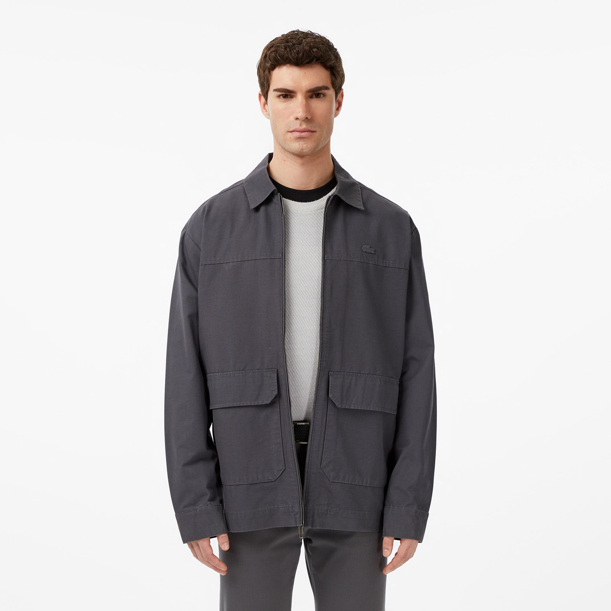  Lacoste Erkek Relaxed Fit Fermuarlı Koyu Gri Dış Gömlek