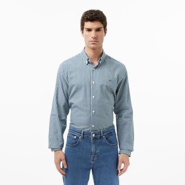  Lacoste Erkek Regular Fit Düğmeli Yaka Kareli Lacivert Gömlek