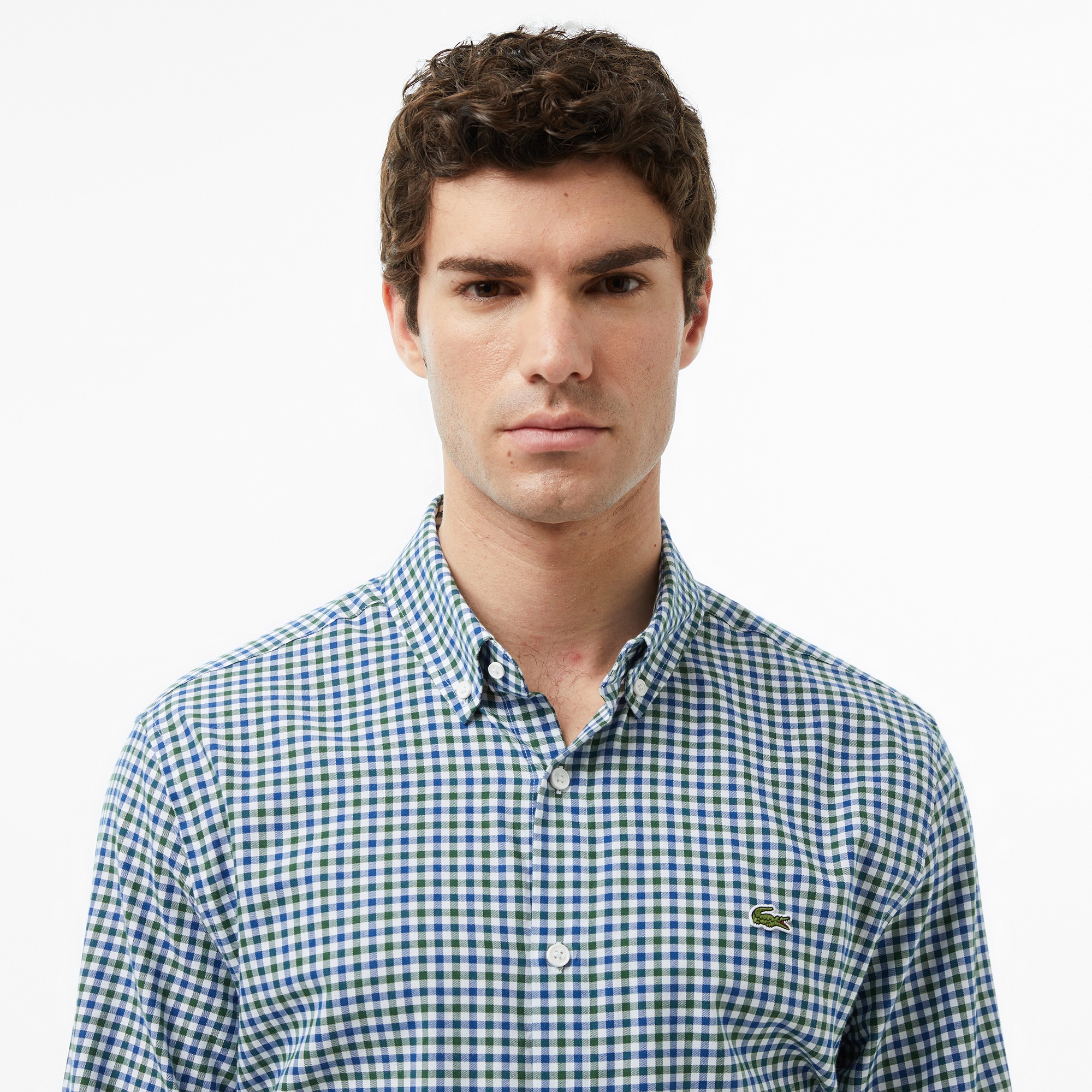 Lacoste Erkek Regular Fit Düğmeli Yaka Kareli Lacivert Gömlek