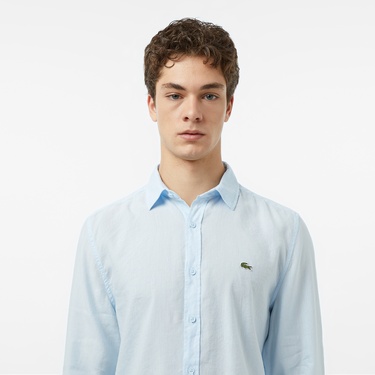  Lacoste Erkek Regular Fit Keten Açık Mavi Gömlek