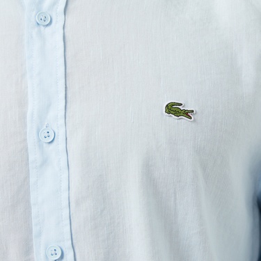  Lacoste Erkek Regular Fit Keten Açık Mavi Gömlek