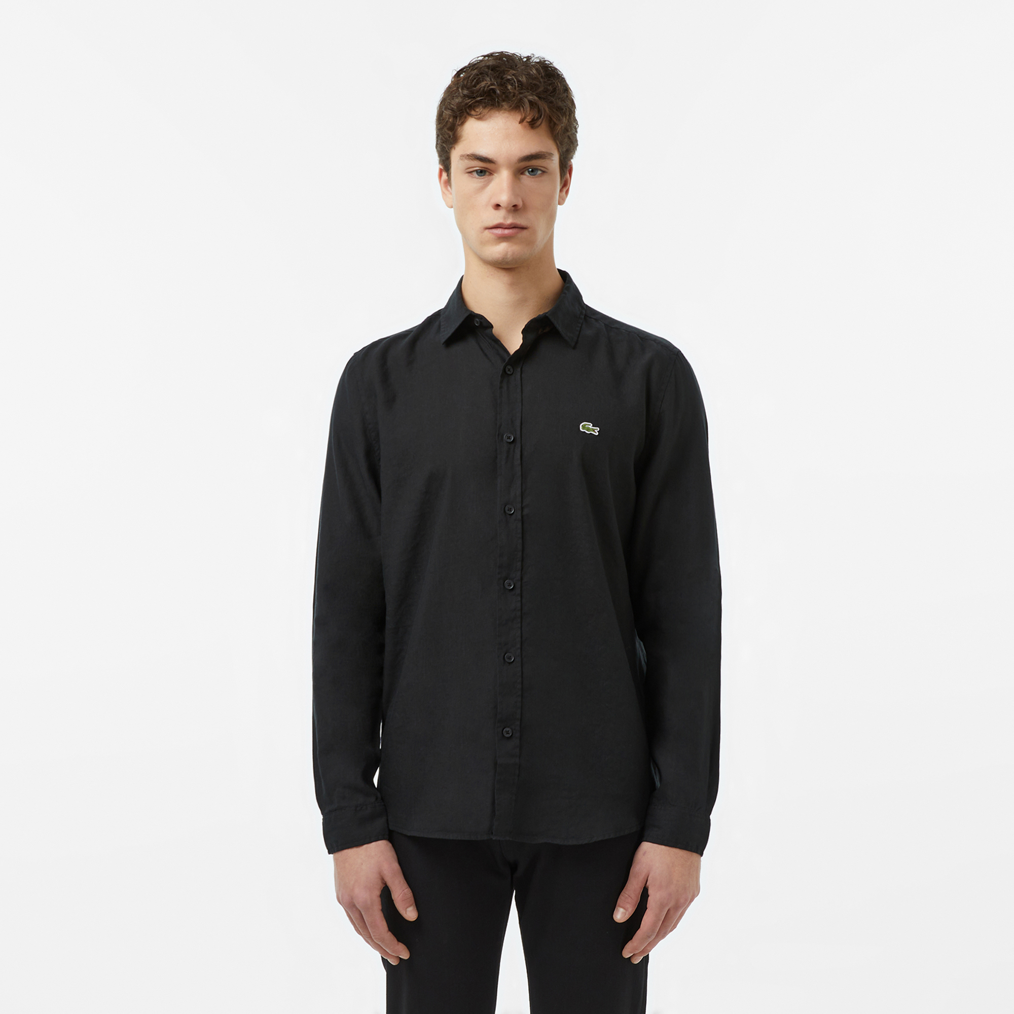  Lacoste Erkek Regular Fit Keten Siyah Gömlek