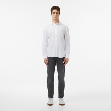  Lacoste Erkek Regular Fit Keten Beyaz Gömlek