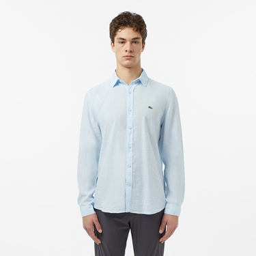  Lacoste Erkek Regular Fit Keten Açık Mavi Gömlek