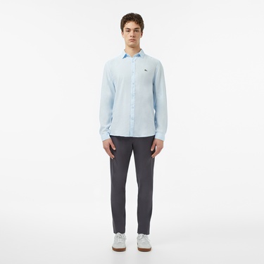  Lacoste Erkek Regular Fit Keten Açık Mavi Gömlek
