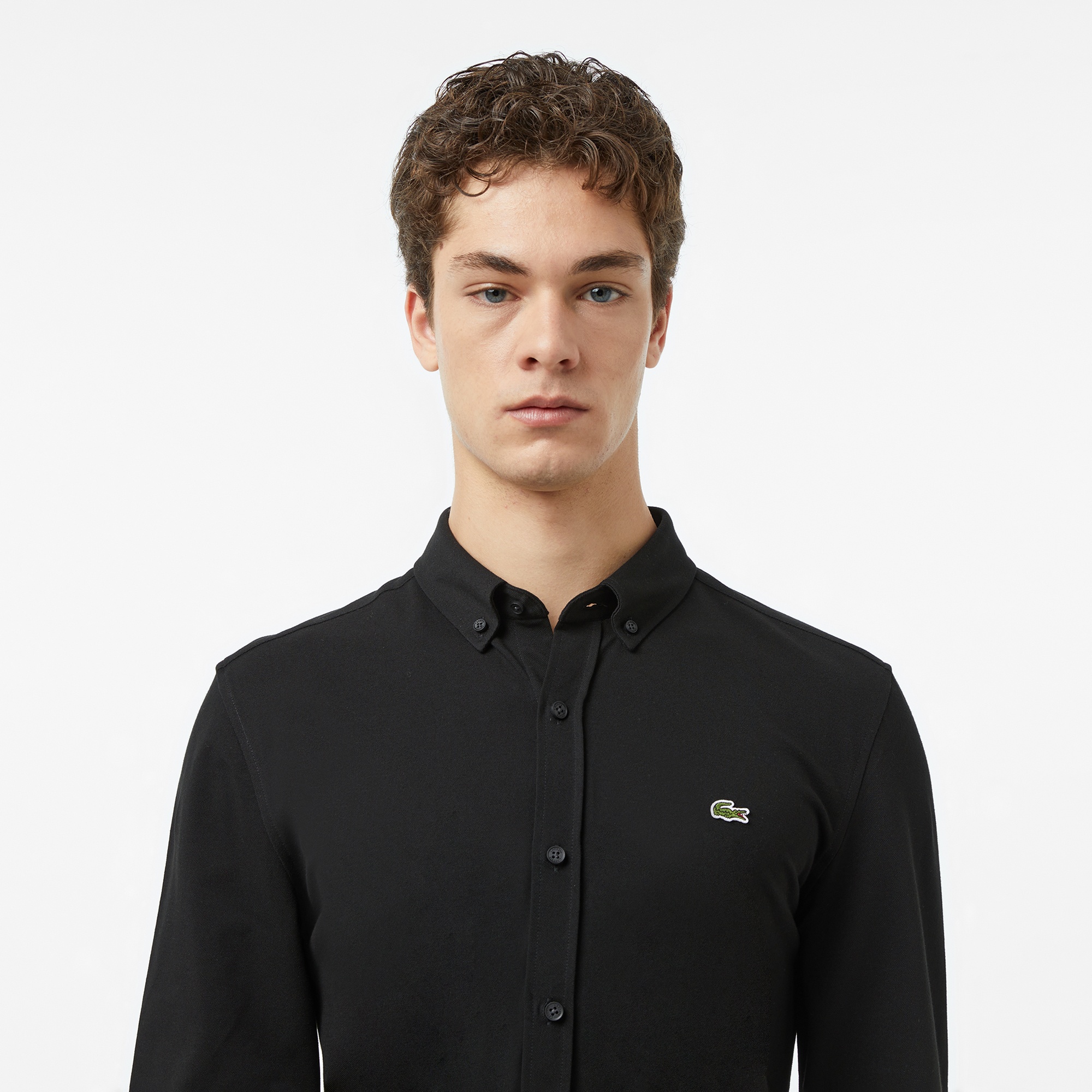 Lacoste Erkek Slim Fit Düğmeli Yaka Siyah Gömlek