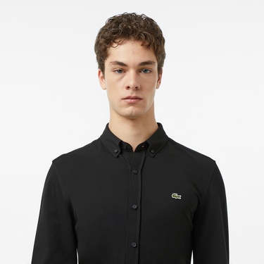  Lacoste Erkek Slim Fit Düğmeli Yaka Siyah Gömlek