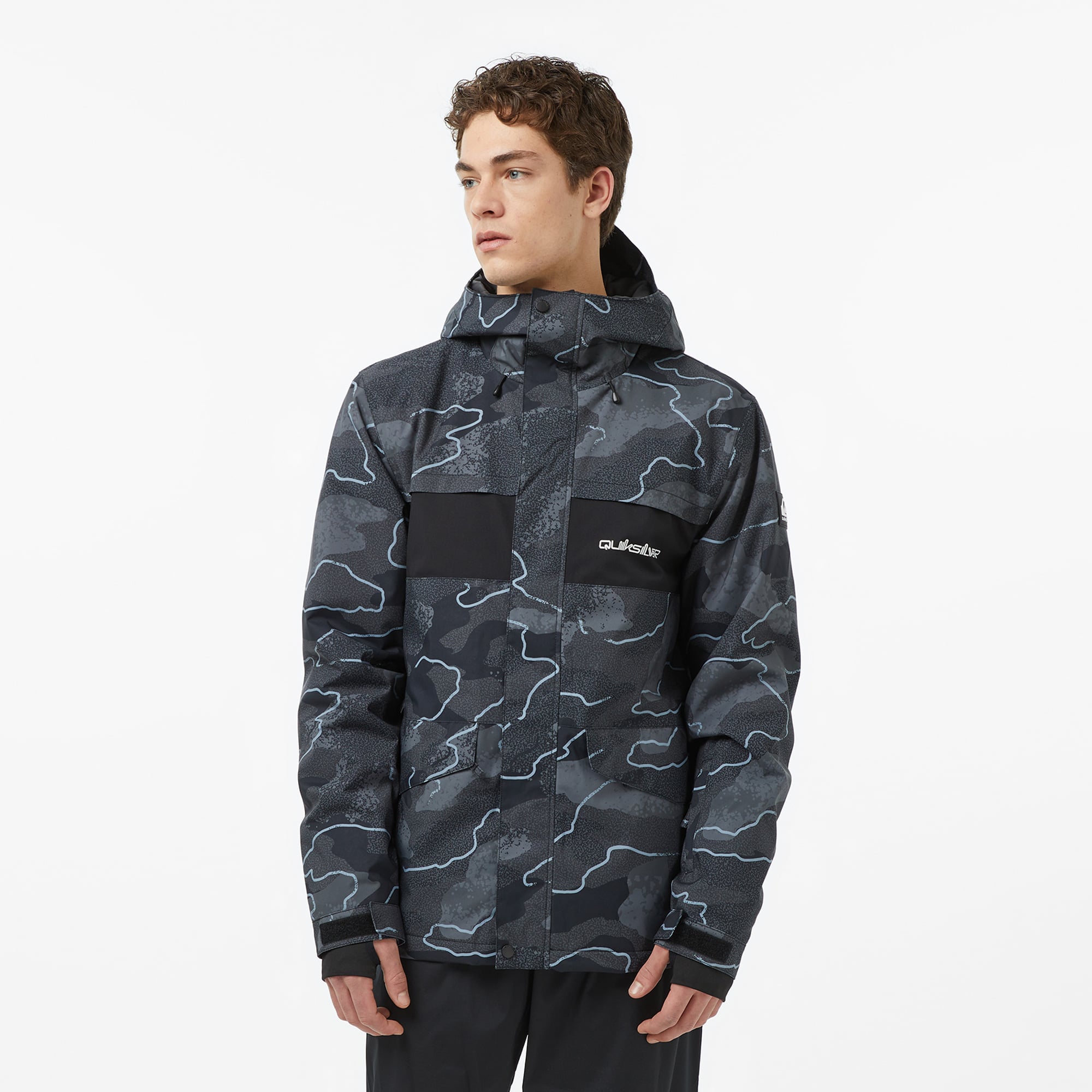  Quiksilver Mission Printed Block Erkek Gri Kayak Montu