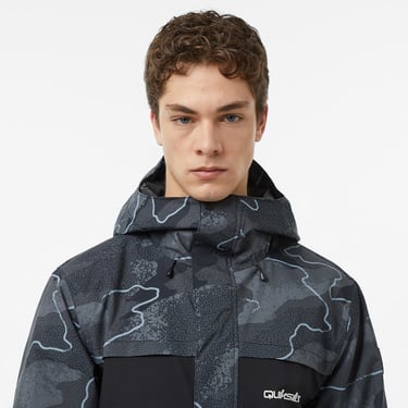  Quiksilver Mission Printed Block Erkek Gri Kayak Montu