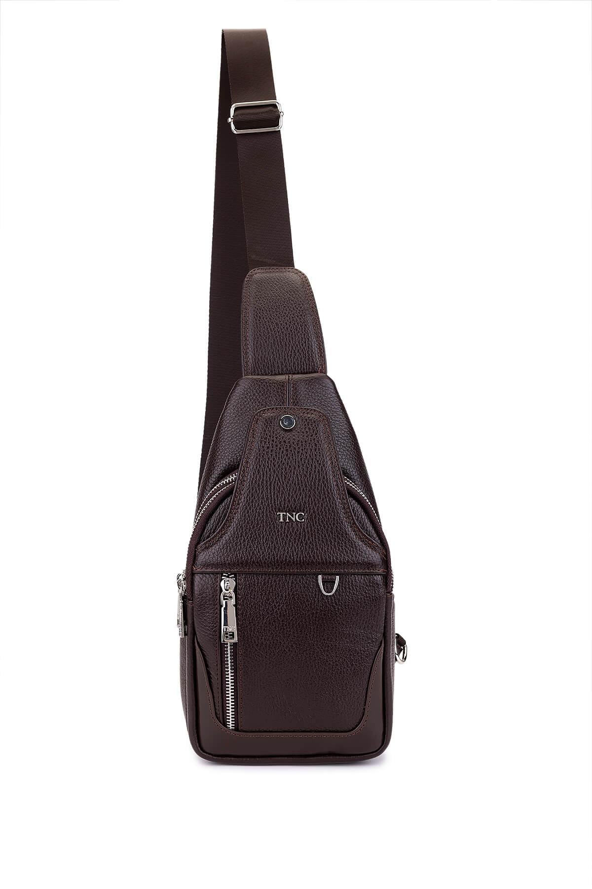  Tamer Tanca Erkek Hakiki Deri Kahverengi Body Bag Çanta