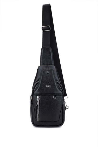  Tamer Tanca Erkek Hakiki Deri Siyah Floter Body Bag Çanta