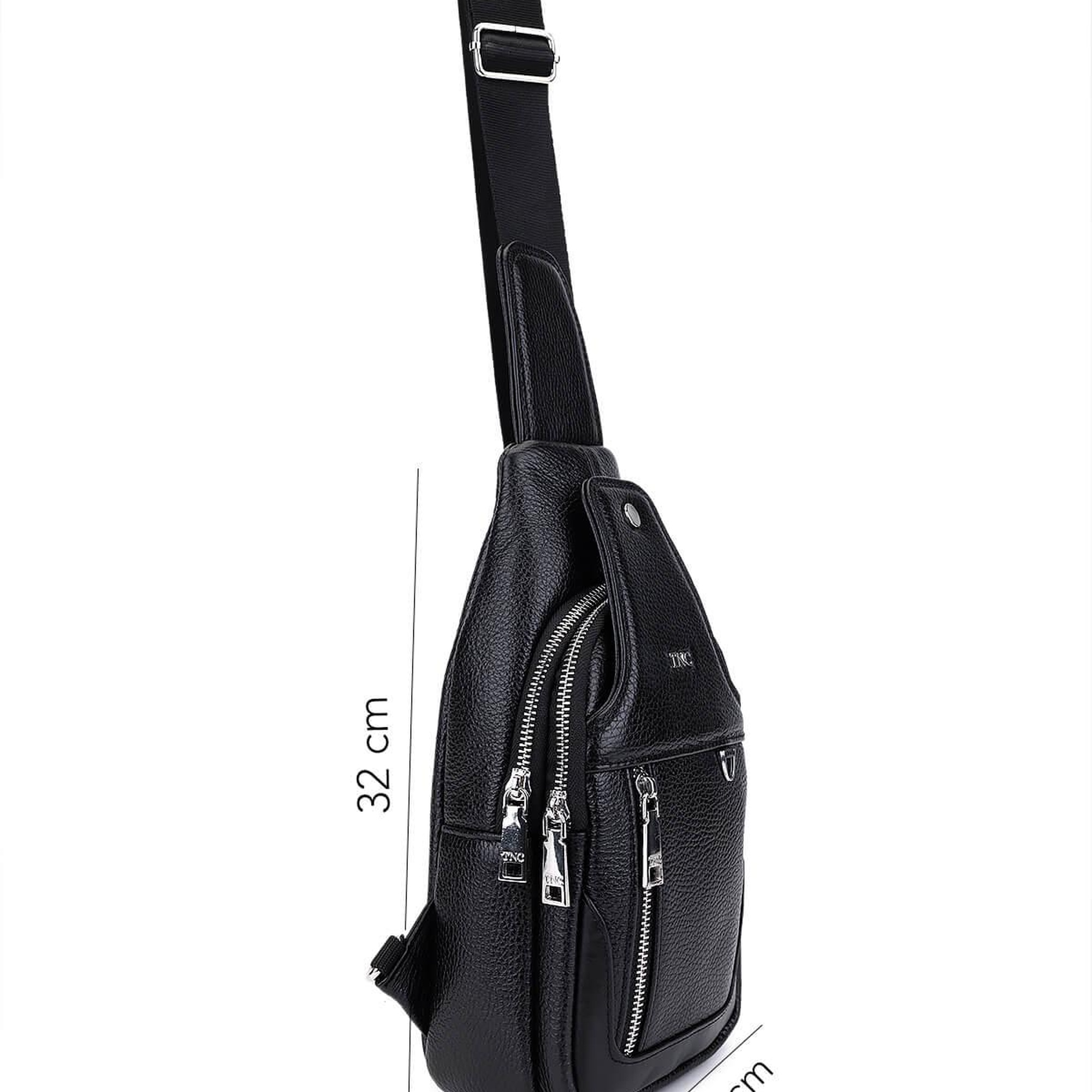 Tamer Tanca Erkek Hakiki Deri Siyah Floter Body Bag Çanta