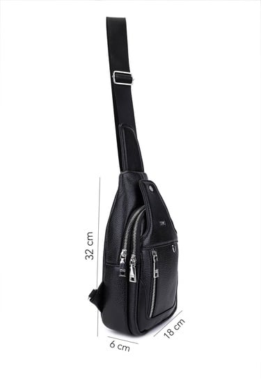  Tamer Tanca Erkek Hakiki Deri Siyah Floter Body Bag Çanta
